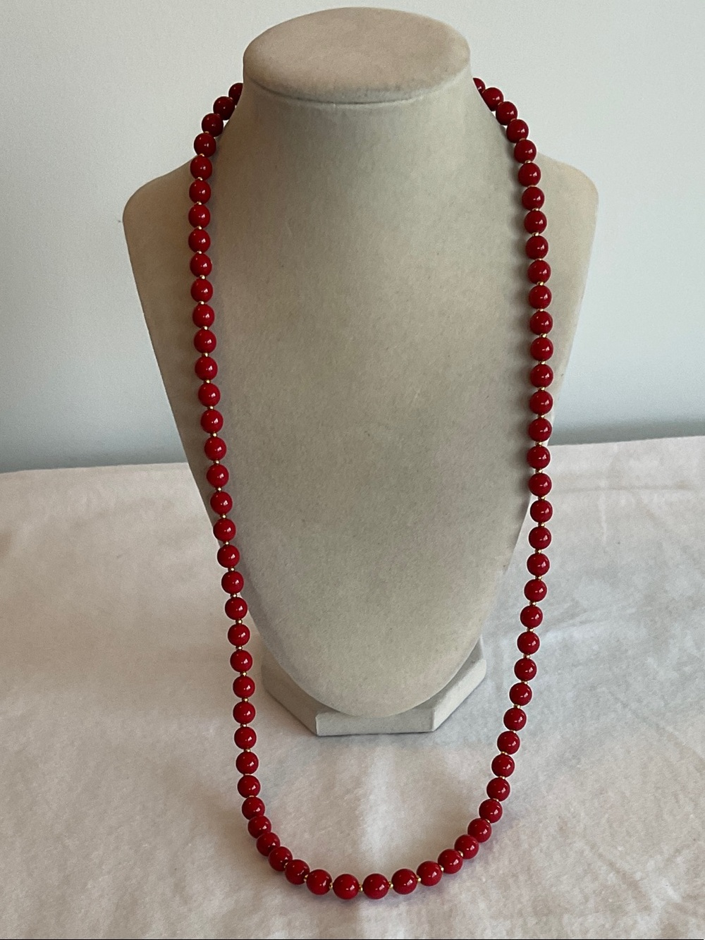 Napier Red Beaded Necklace - Long Single Strand
